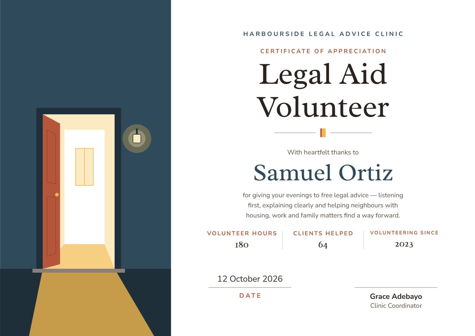 The Open Door volunteering certificate
