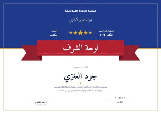 قالب شهادة «لوحة الشرف»