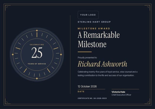 25 Years of Service certificate for Richard A.