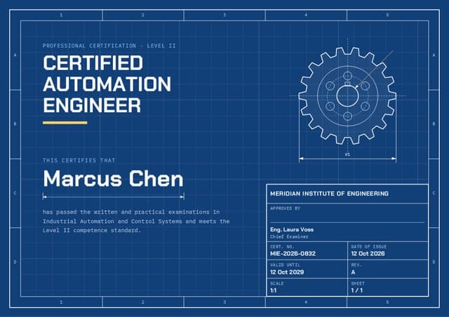 Certified Automation Engineer certificate for Marcus C.